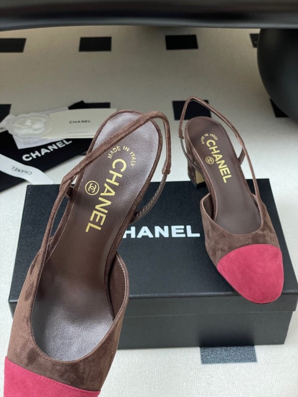 Chanel Sling-back Two-tone Suede Slingback Sandals Flat/Block Heel - KFY00280