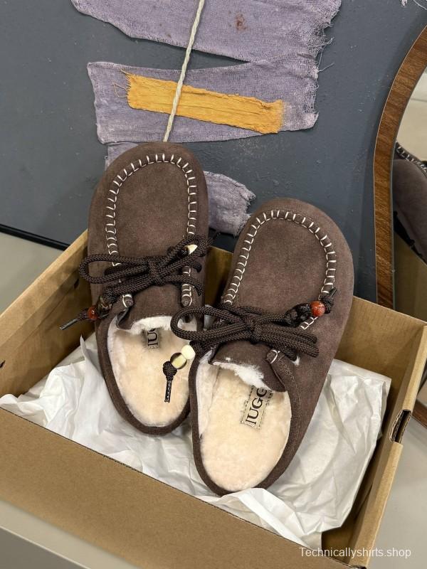 UGG 2025 Spring/Summer Collection Plush Wool Slippers with Vintage Buckle - KFY00240