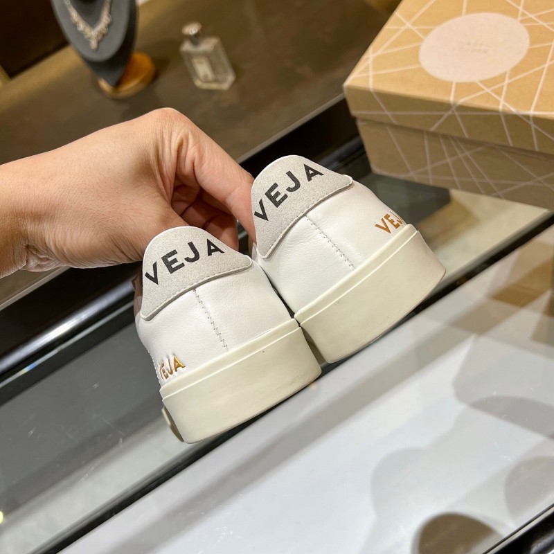 VEJA Classic White Sneakers V Logo Lace-Up Retro Flat Platform Casual Sports Shoes - LY00220