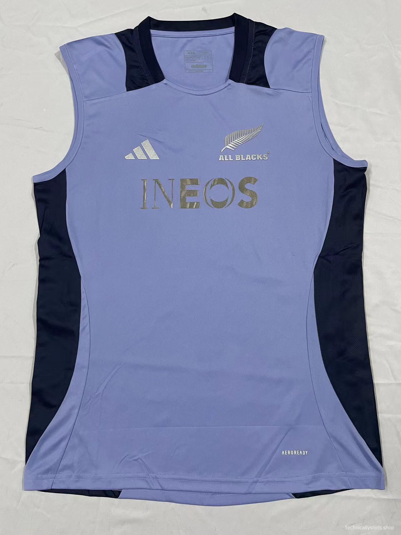 2024 New Zealand All Blacks Light Blue with Navy Side Panels Sleeveless Jersey