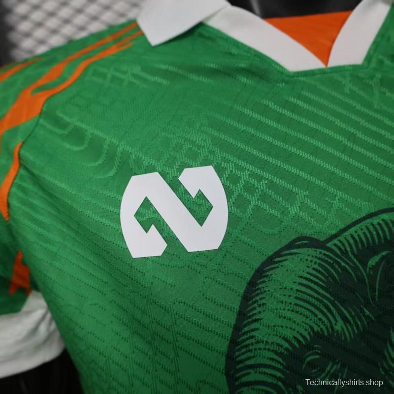 Player Version 2025 Ivory Coast Green with Elephant Graphic and Orange Trim Jersey