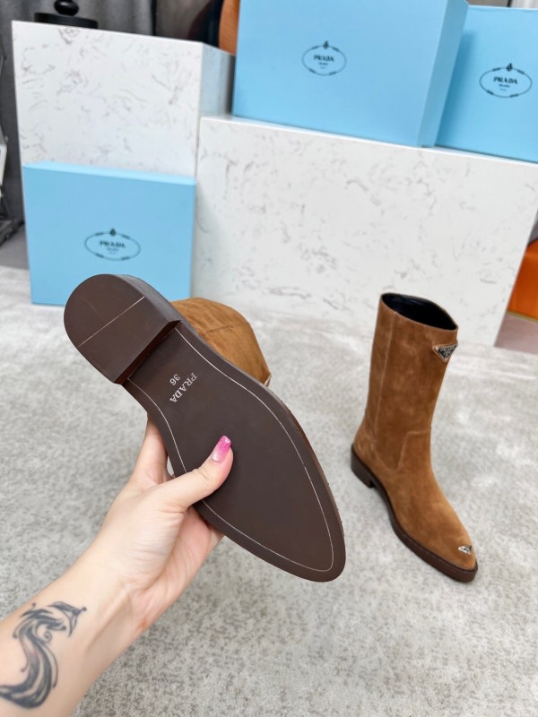 Prada Classic Triangle Logo Pointed Toe Boots - LY00350