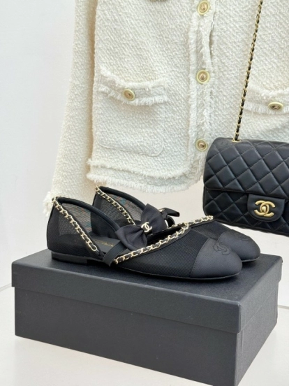 Chanel Spring Summer 2025 Hollow Chain Bow Mary Jane Shoes - KFY00290/KFY00300