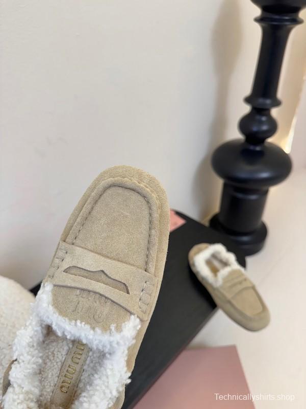 MIUMIU Thick Sole New British Style Wool Loafer Cotton Shoes - KFY00320