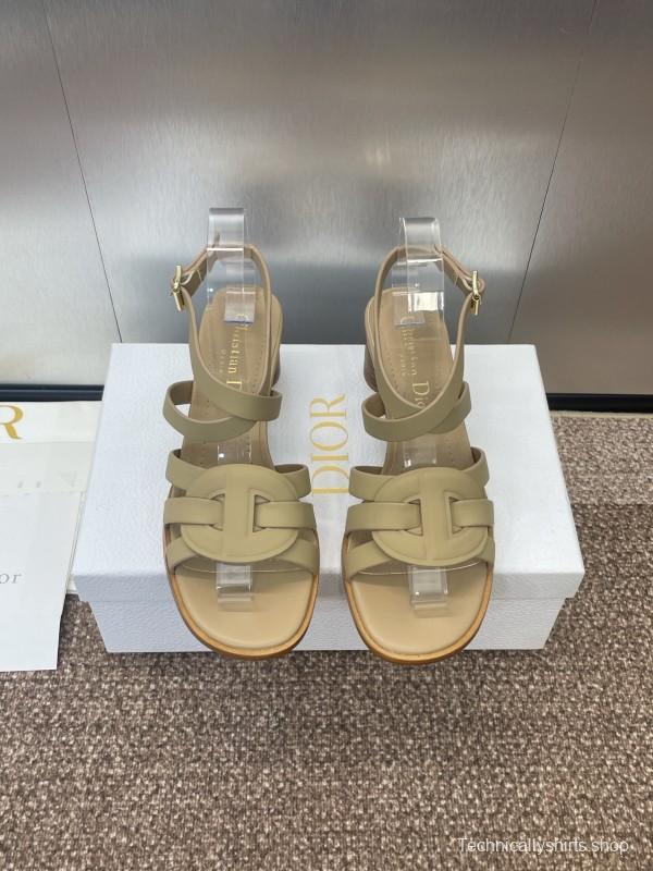 Dior D-Club Jelly Color Hollow Layered Cross Strap Mid Heel Women's Shoes - KFY00290