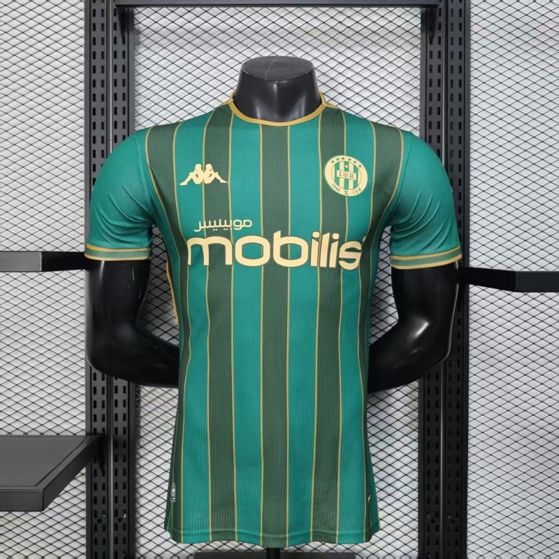 25/26 Player Version  JS Kabylie Home Green Yellow Vertical Stripes Jersey