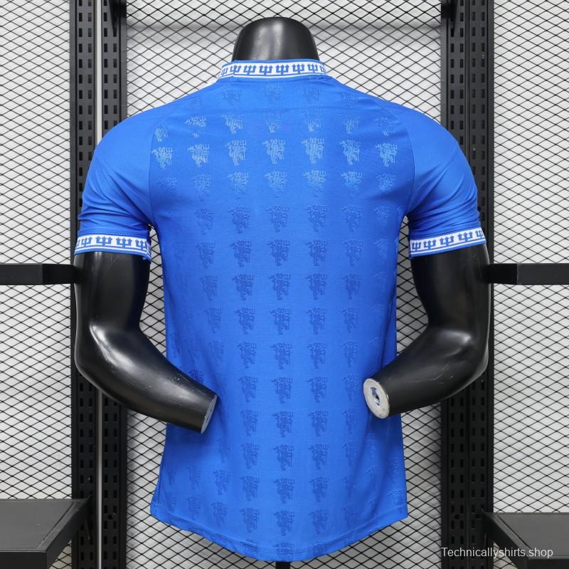 Player Version 26/27 Manchester United Blue with All-Over Devil Jacquard Pattern Jersey