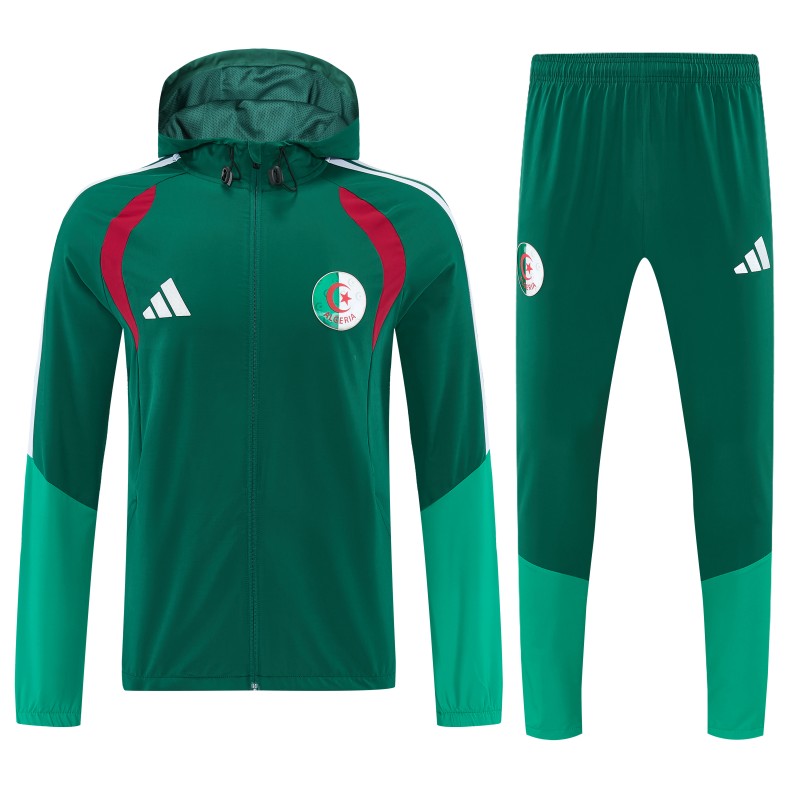 26/27  Algeria Dark Green & Light Green Full Zipper Hooded Jacket Tracksuit + Long Pants