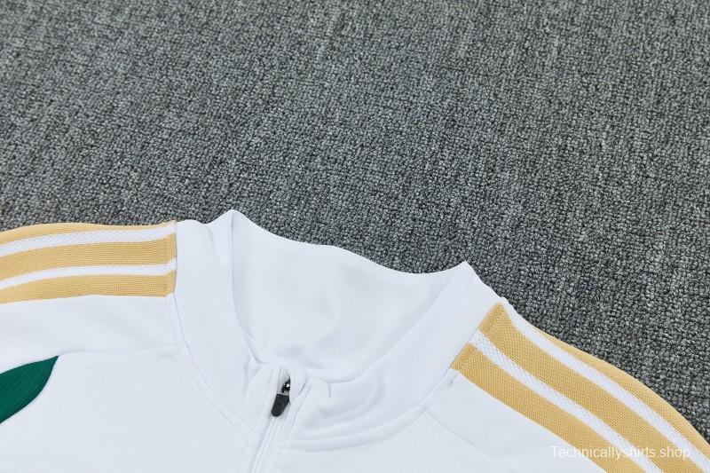 26/27 Italy White Half Zipper Jacket Tracksuit + Green Long Pants