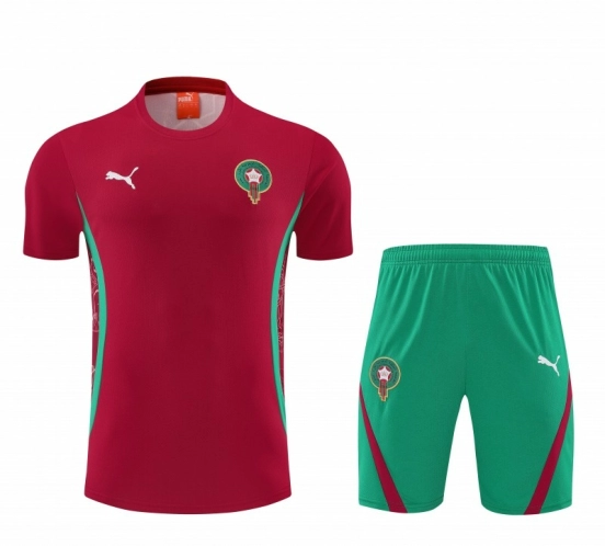 26/27 Morocco Red Short Sleeve+Green Soccer Shorts
