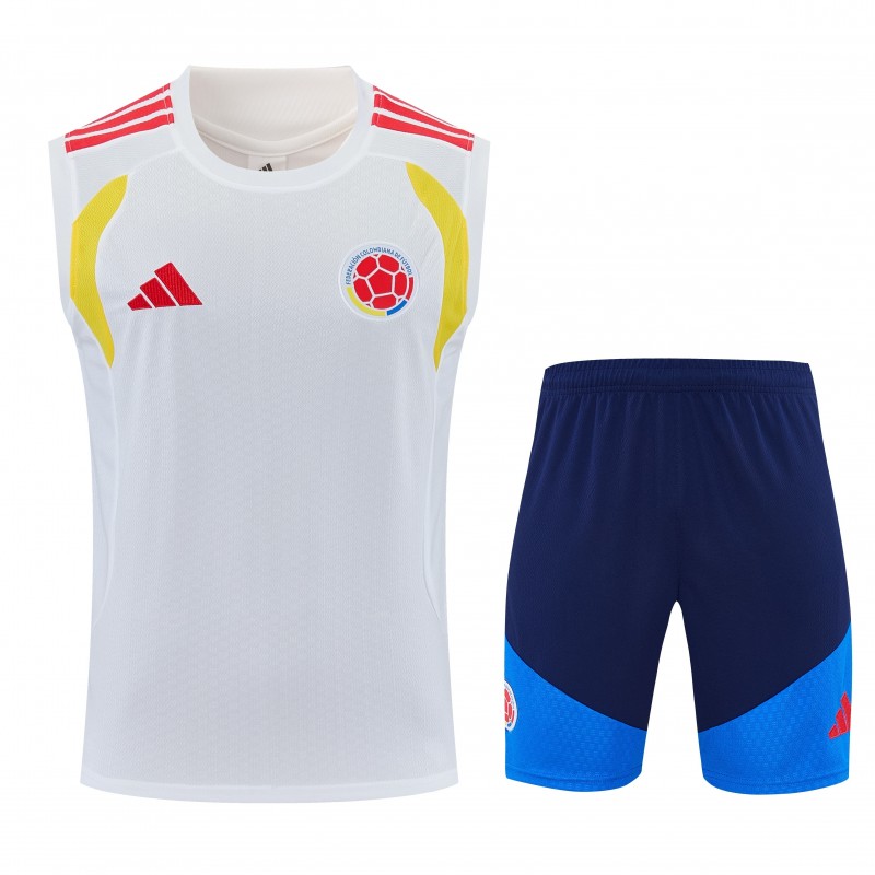 26/27 Colombia White Sleeveless Training Vest +Navy Blue Shorts Set
