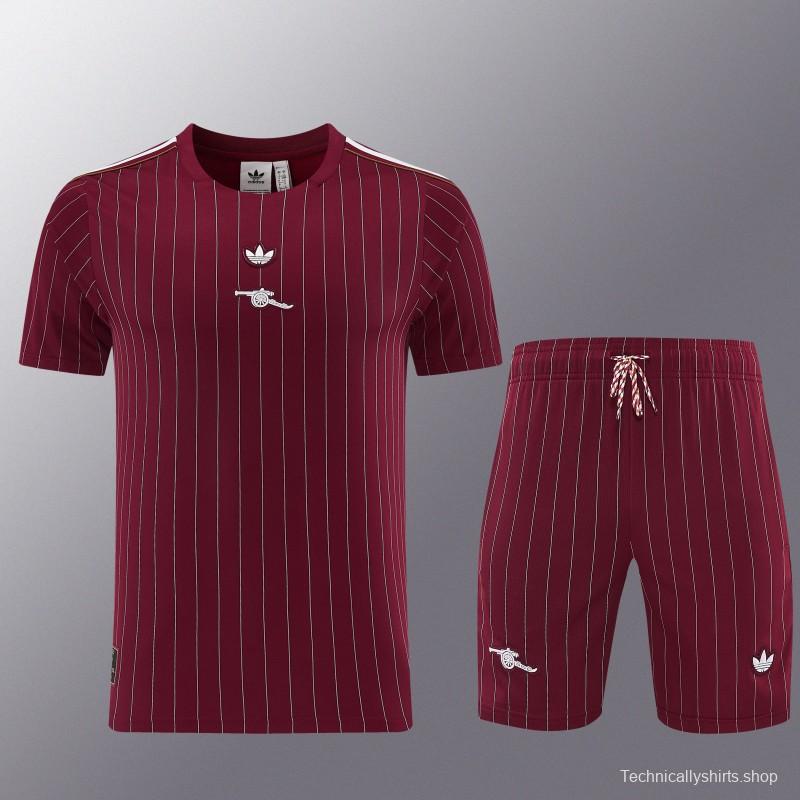 26/27  Arsenal  Maroon Pinstripe Short Sleeve+Soccer Shorts