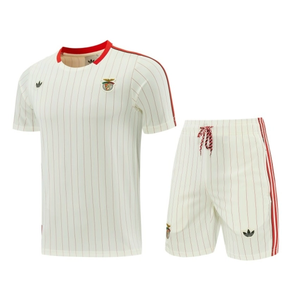 26/27 Benfica × Adidas Originals Off-White Pinstripe Short Sleeve+Soccer Shorts