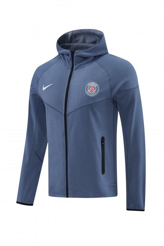 26/27  Paris Saint-Germain Steel Blue Full Zipper Hooded Jacket Tracksuit + Long Pants