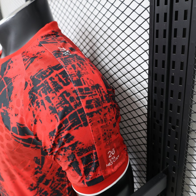 Player Version 2026 Canada National Team Red with Black Grunge Print Home Jersey