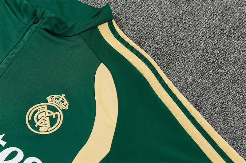 2026 Real Madrid Green & Cream  Half Zipper Jacket Tracksuit + Long Pants