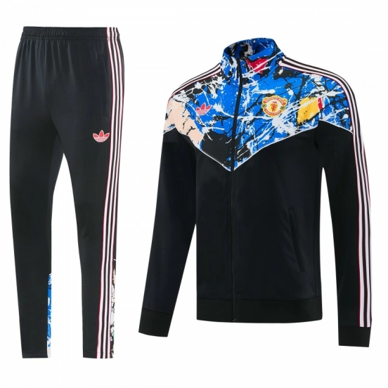 2026/27 Manchester United Black Grunge Splatter Paint Full Zipper Jacket Tracksuit + Long Pants