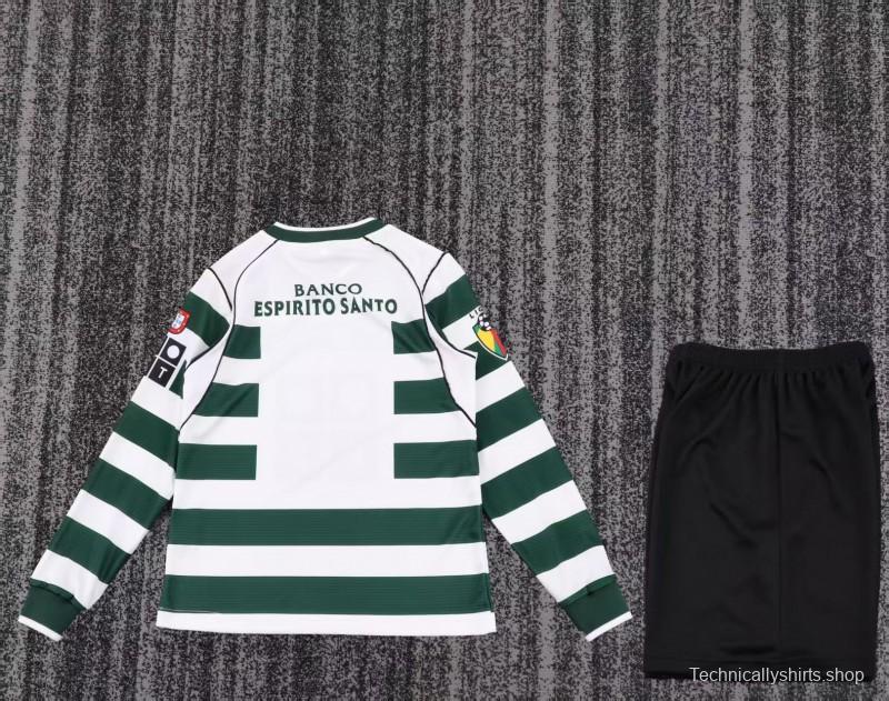 Retro Kids 01/03 Sporting CP White Green Home Long Sleeve Jersey