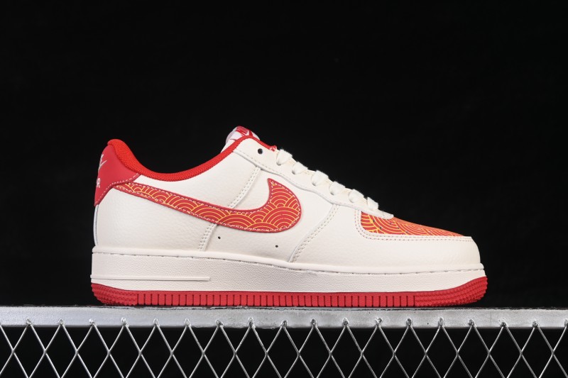 Nike Air Force 1 '07 Low Basketball Shoes with Red and Gold Overlay Design - MZ9588-838
