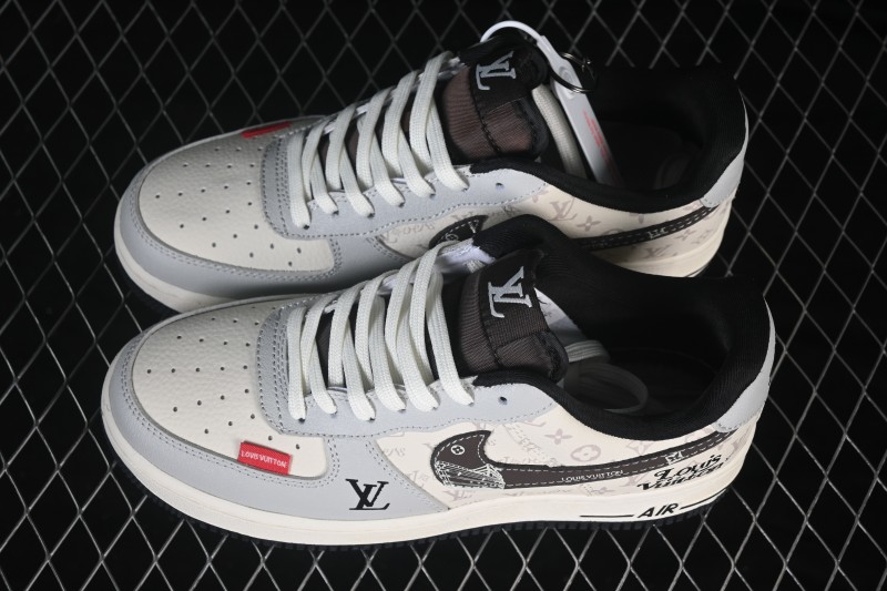 Nike Air Force 1 '07 Low Casual Sneakers in Grey and White with Contrasting Overlays - DF0188-138
