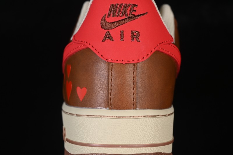 Nike Air Force 1 '07 Low Valentine's Day Limited Edition Brown Red Heart Print Low-Top Casual Skateboard Shoes - NH0601-538