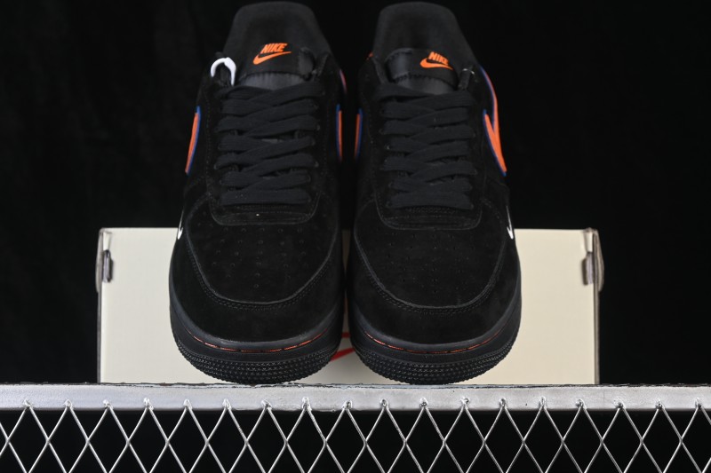 Nike Air Force 1 '07 Low Basketball Shoes with Black Suede and Orange Swoosh - FV3694-109