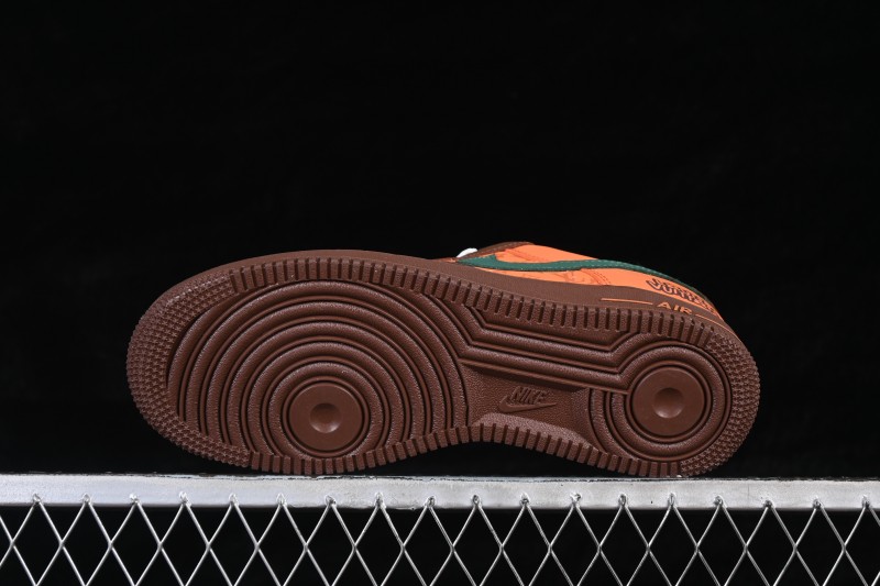 Nike Air Force 1 '07 Low Collaboration Sneakers in Orange Brown and Sage Green Casual Court Shoes - DF0188-126
