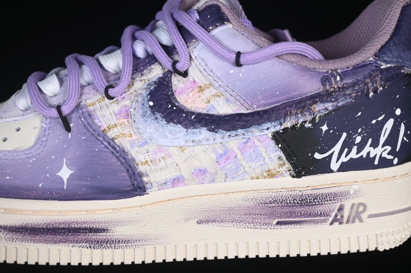 Nike Air Force 1 '07 Low Hand-Painted Graffiti Sneakers with Misty Purple Gradient and Retro Street Art Design - FJ7740-190