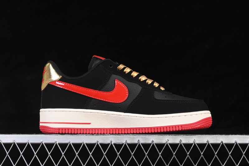 Nike Air Force 1 '07 Low Men's Basketball Shoes with Metallic Gold and Red Flame Design - NH0601-528