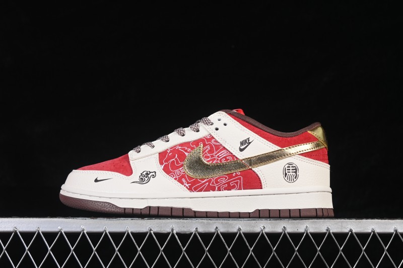 Nike SB Dunk Low Year of the Horse Limited Edition Red White Gold Color Blocking Low-Top Casual Skateboarding Shoes - DN3168-025