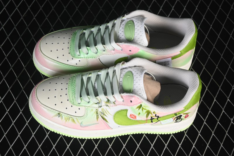 Nike Air Force 1 '07 Low 'Childhood Sweethearts' Limited Edition Casual Sneakers with Bamboo Motif and Hand-Painted Details - FB1839-515
