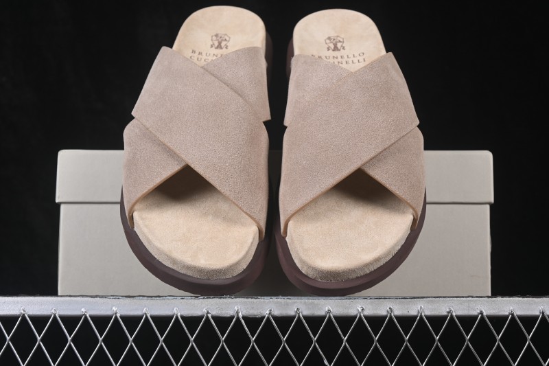 Brunello Cucinelli Suede Flat Slip-On Open-Toe Thong Sandals - 26IMZUSOLY327 TAUPE
