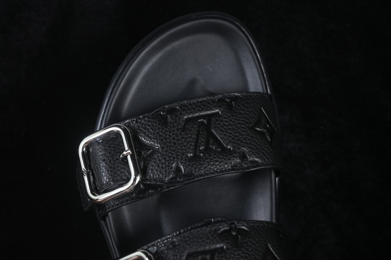 Louis Vuitton Venice Comfort Calfskin Suede Round-Toe Slide Sandals