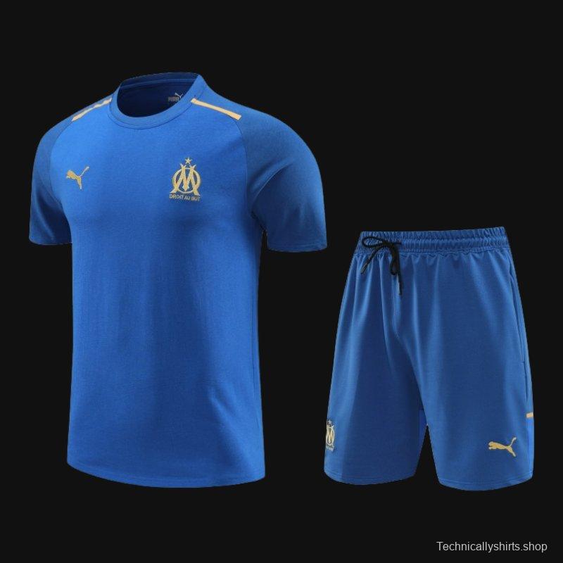 23/24 Olympique Marseille Blue Cotton Short Sleeve Jersey+Shorts