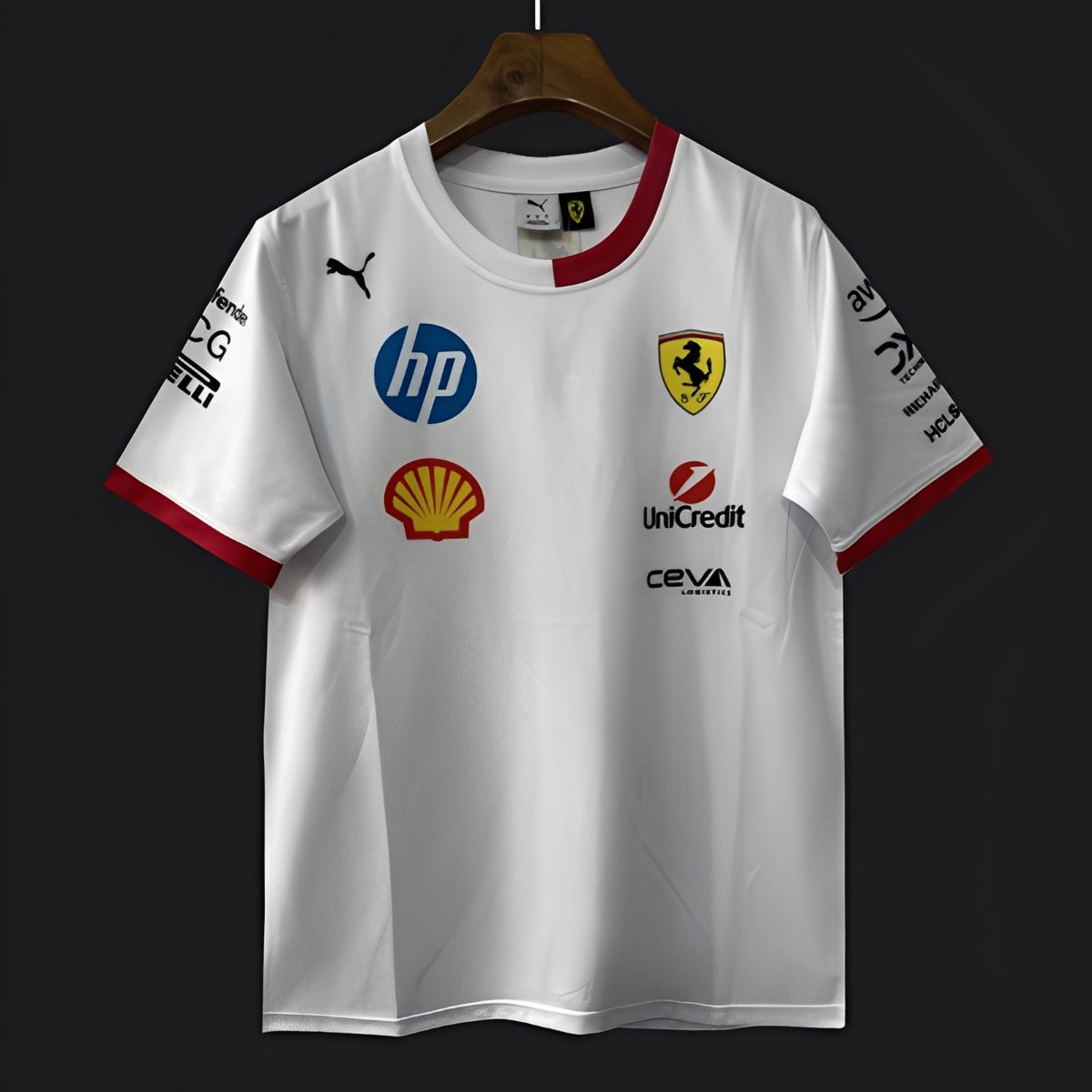 2025 F1 Scuderia Ferrari F1 Team White with Red Trim Crew T-Shirt
