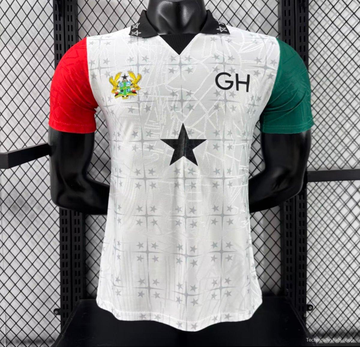 Player Version 2026 Ghana White with Black Star and Red-Green Sleeves Jersey