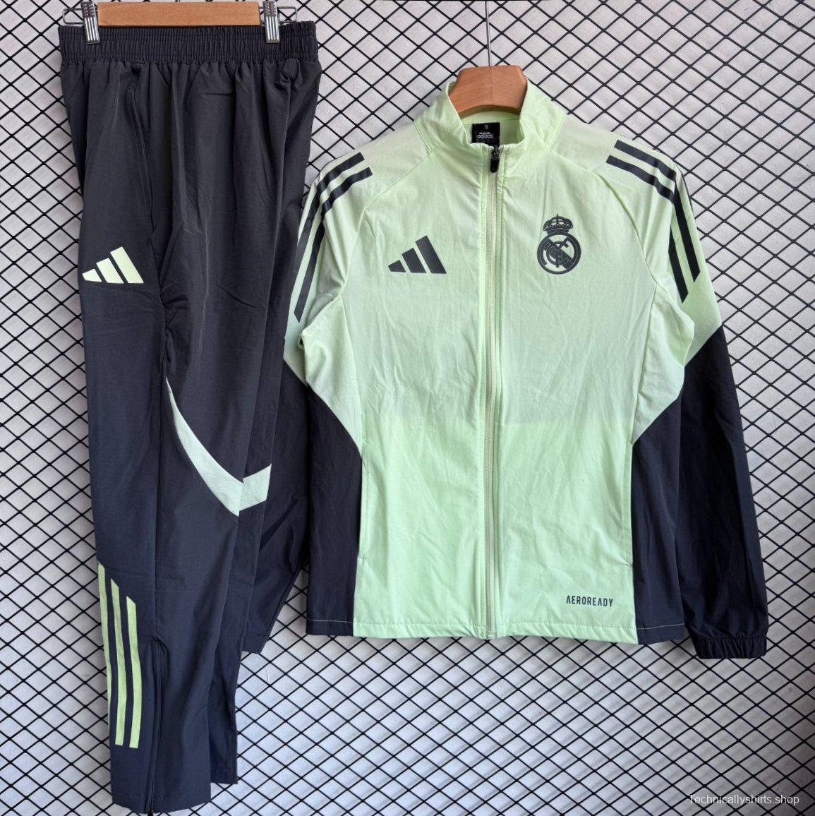 25/26 Real Madrid Green Full Zipper Windbreaker + Long Pants