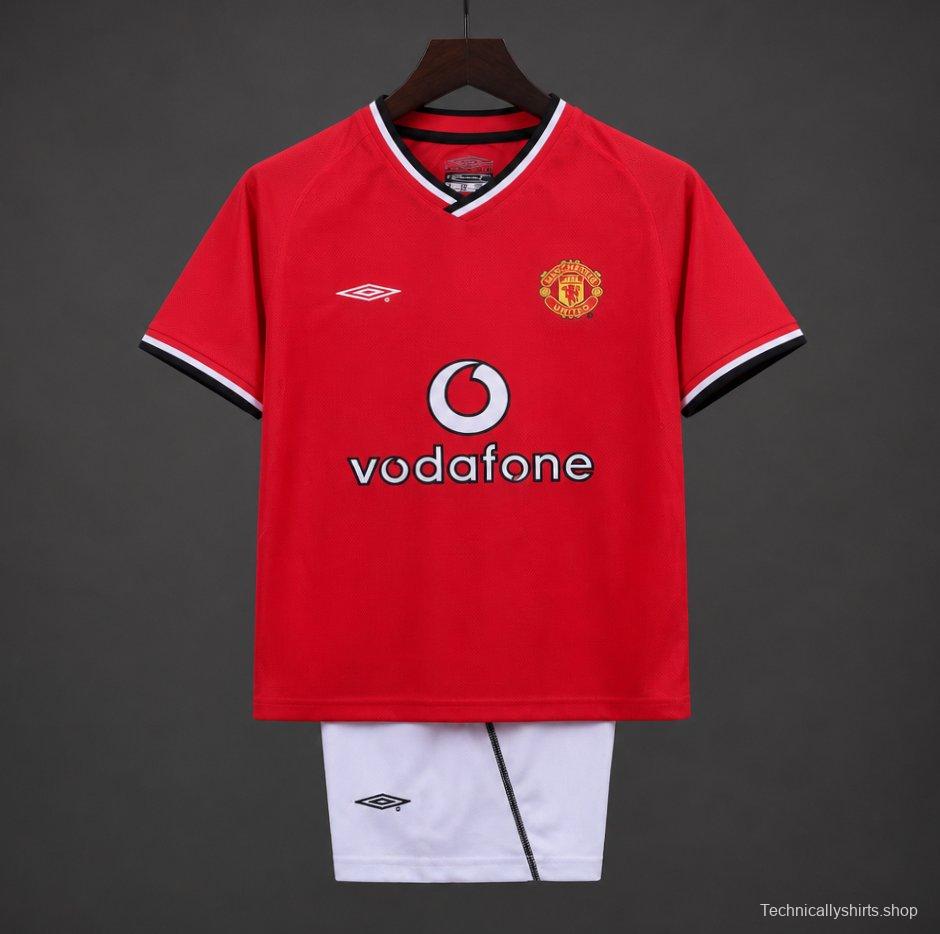 Retro 2000/02 Kids Manchester United Red Home Jersey