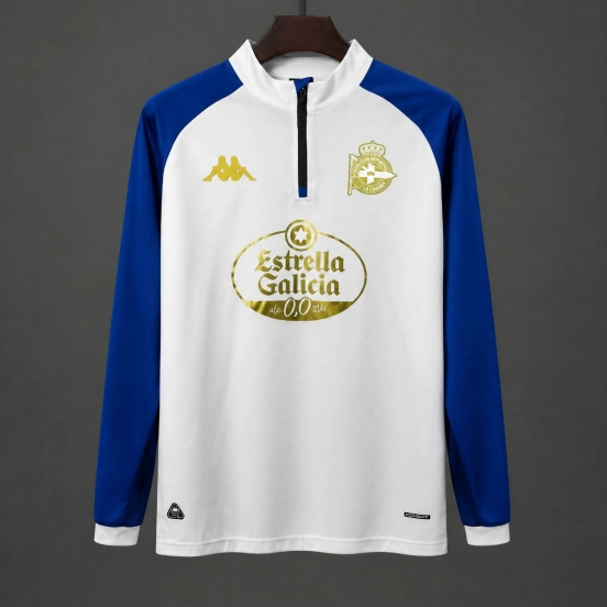 26/27 Deportivo La Coruña White with Blue  Long Sleeve Half-Zip Jersey