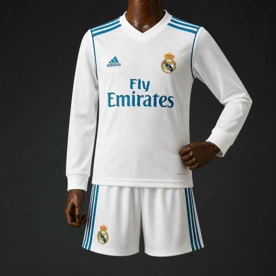 Retro Kids 17/18 Real Madrid Home Long Sleeve Jersey